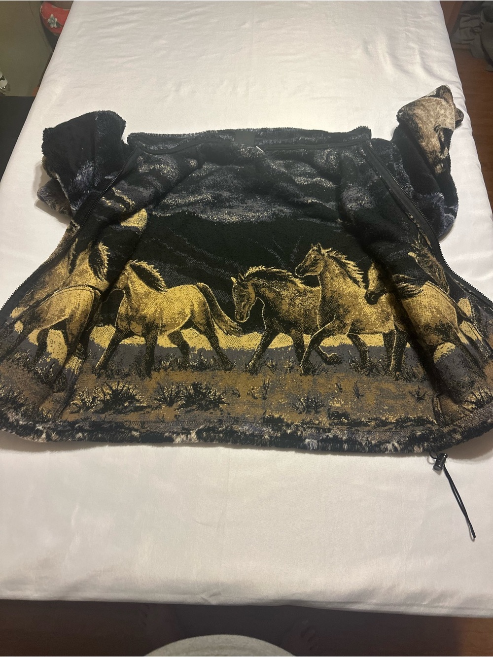 90’s VINTAGE Mazmania Black Horse-Print fleece plush jacket Unisex - Picture 14 of 16